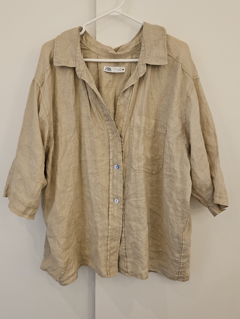 Zara Oversized Beige Linen Button-Down Shirt